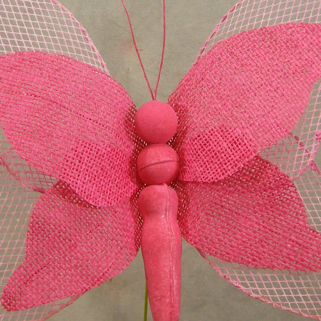 BUTTERFLY 14" BURLAP PICK  FUCHSIA