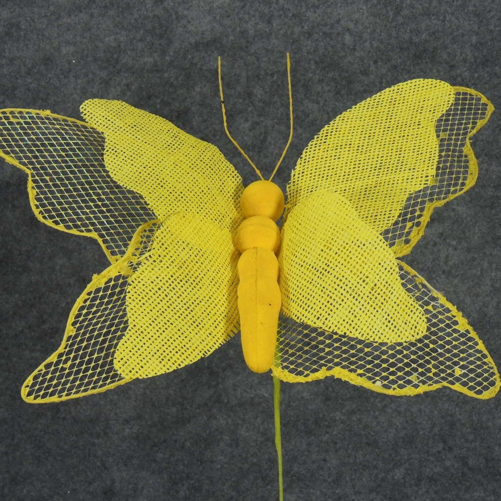 BUTTERFLY 14&quot; BURLAP PICK  YELLOW