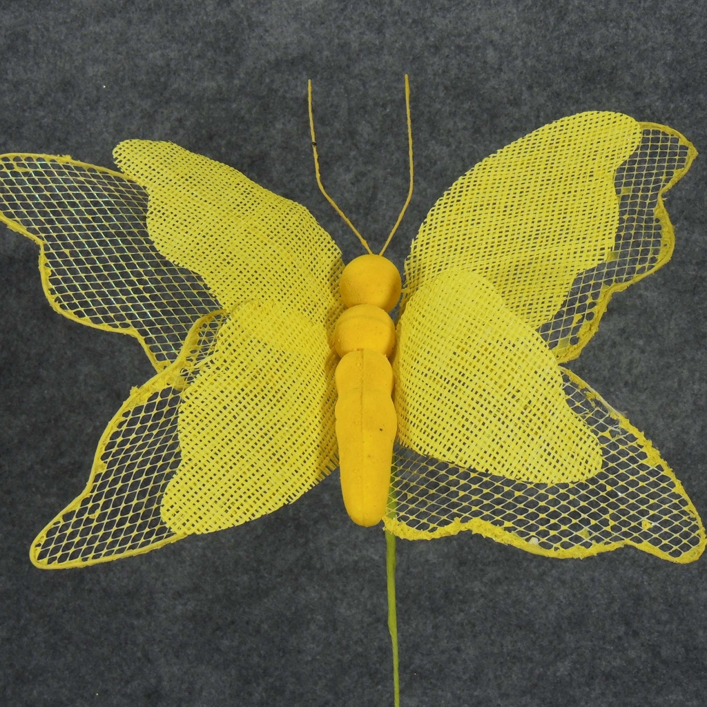 BUTTERFLY 14" BURLAP PICK  YELLOW