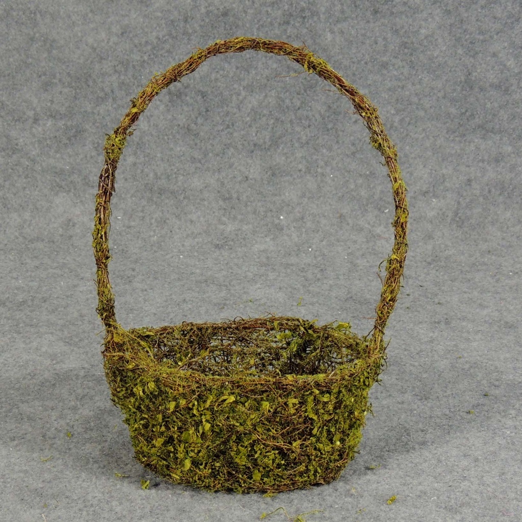 BASKET OVAL W/HANDLE MOSS/TWIG 10&quot;H x 6&quot;W x 3.5&quot;