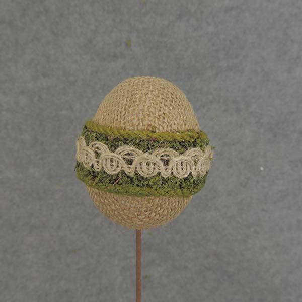 EGG PICK 11" BURLAP/MOSS BAND