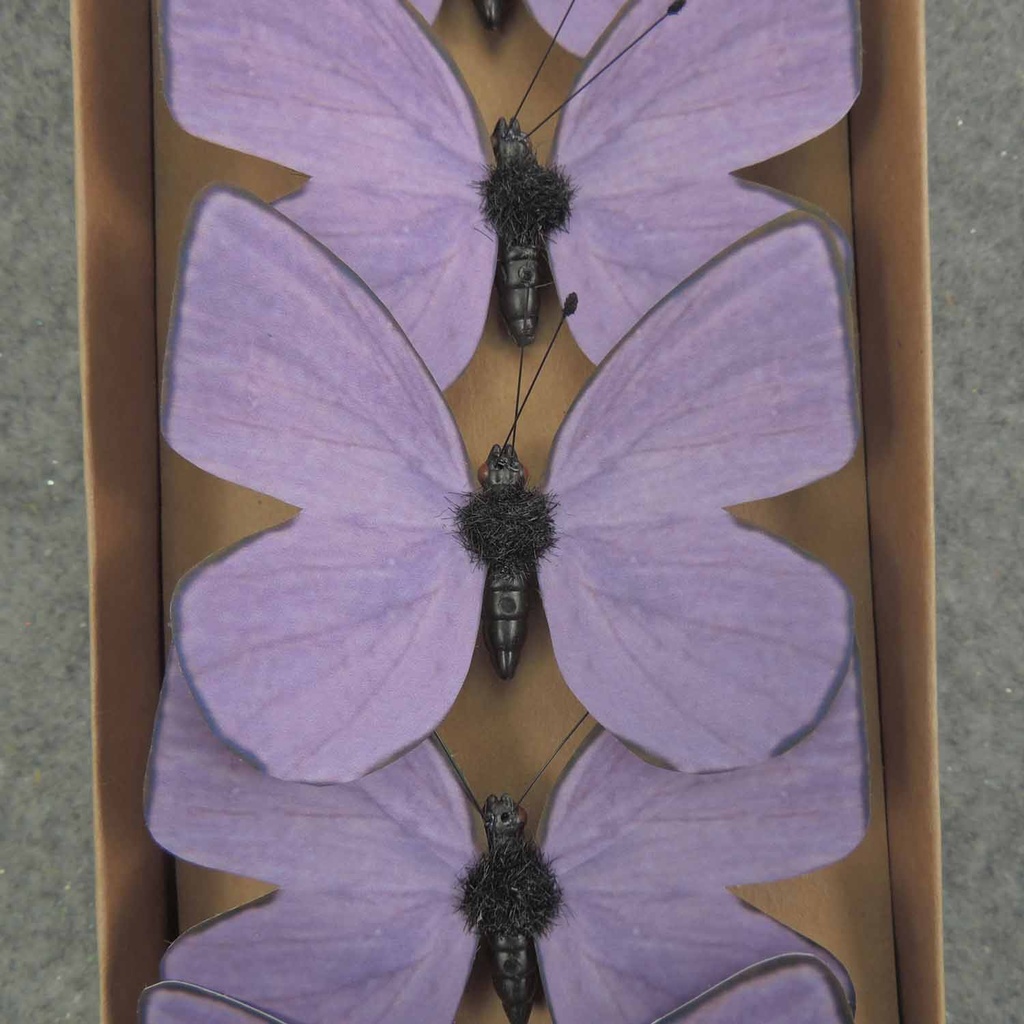 BUTTERFLY PRINTED 3" W/WIRE 6/BOX PURPLE