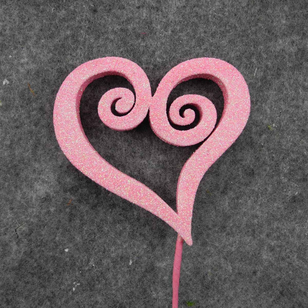 HEART SPIRAL PICK W/GLITTER 17" (6/BAG)   PINK