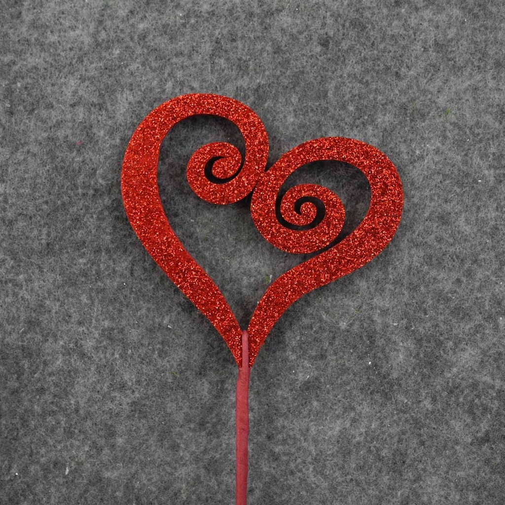 HEART PICK 17.25" W/GLITTER (6/BAG) RED
