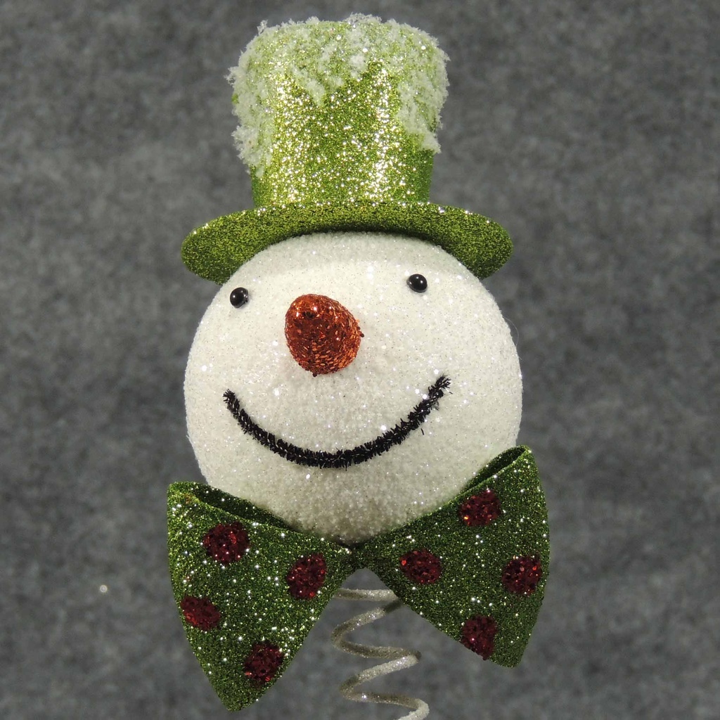 SNOWMAN HEAD PICK W/SNOW 11"  GREEN/RED