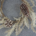 PINE/CONE CANDLE RING 6.5&quot; WHITE/GLITTER