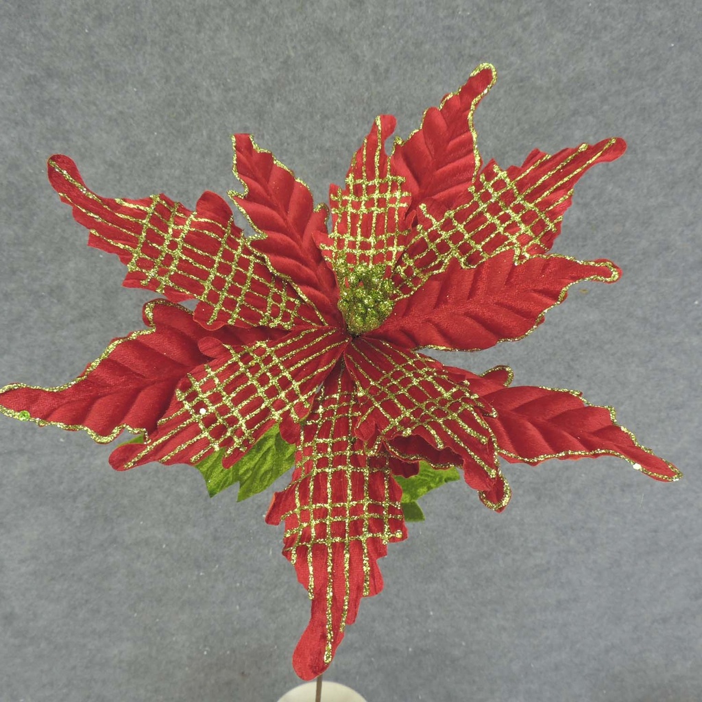 POINSETTIA PICK 24" RED W/GOLD GLITTER