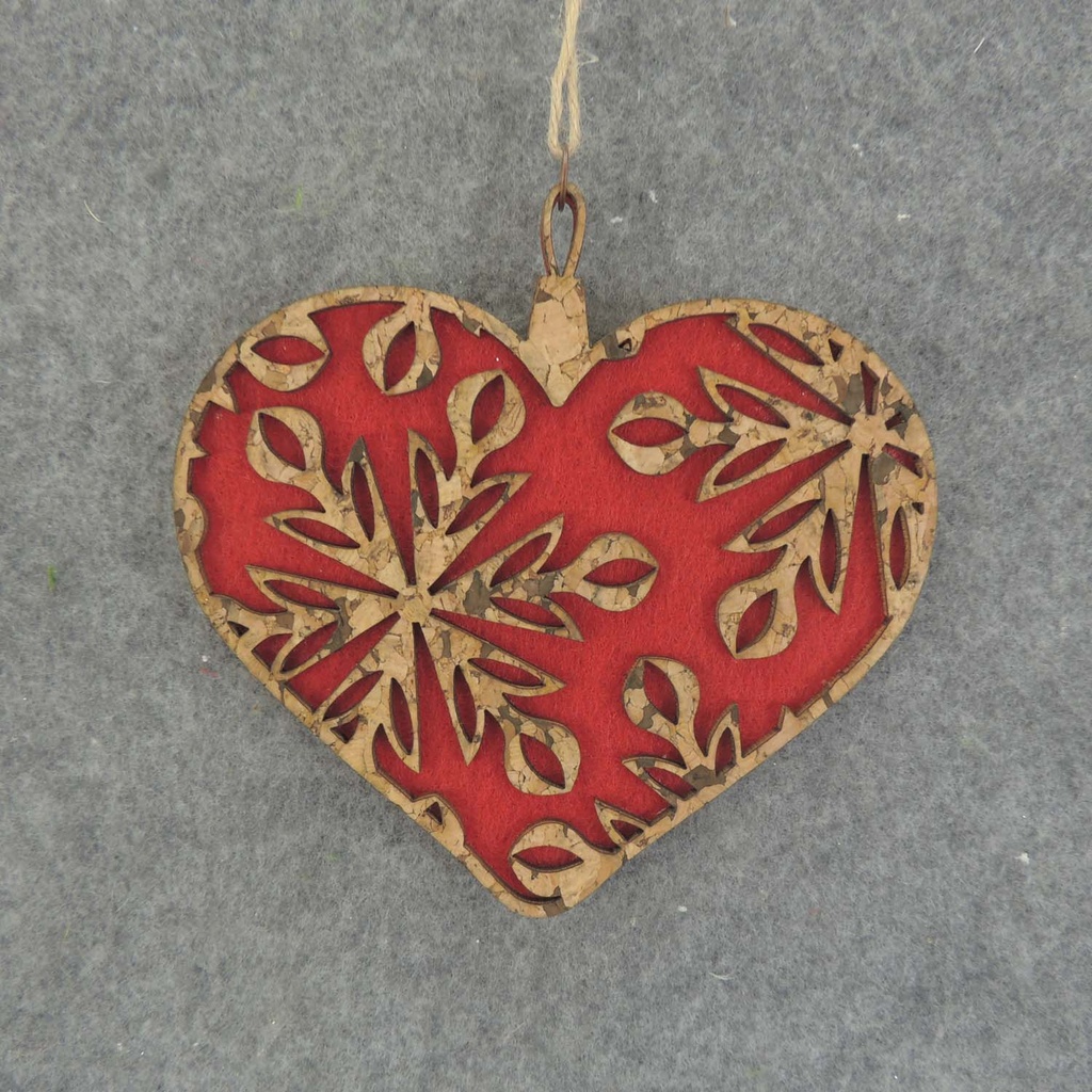 ORNAMENT FELT/CORK HEART 4.75x4.75"