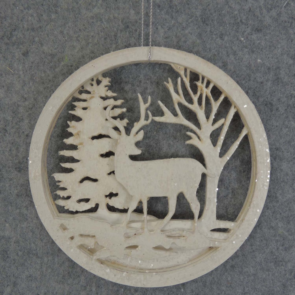 ORNAMENT WOODEN 4.75" WHITE BUCK