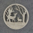 ORNAMENT WOODEN 4.75" WHITE DOE&FAWN