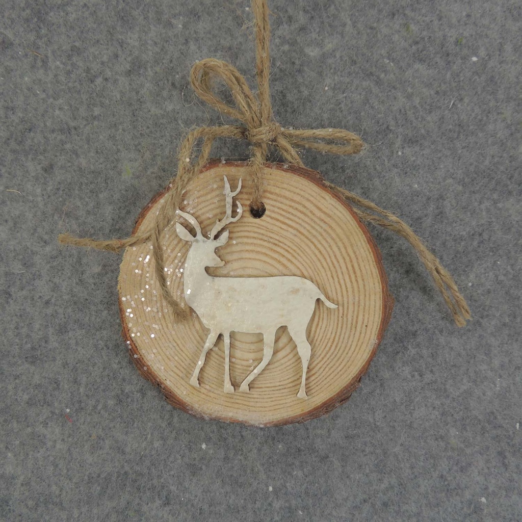 ORNAMENT TREE COOKIE 3.25x3" BUCK/WHITE WOOD