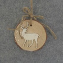 ORNAMENT TREE COOKIE 3.25x3" BUCK/WHITE WOOD