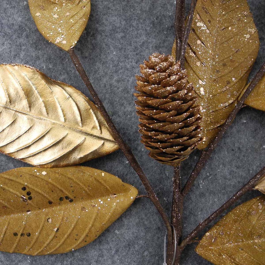 LEAF/CONE SPRAY W/GLITTER 27&quot;  BRASS