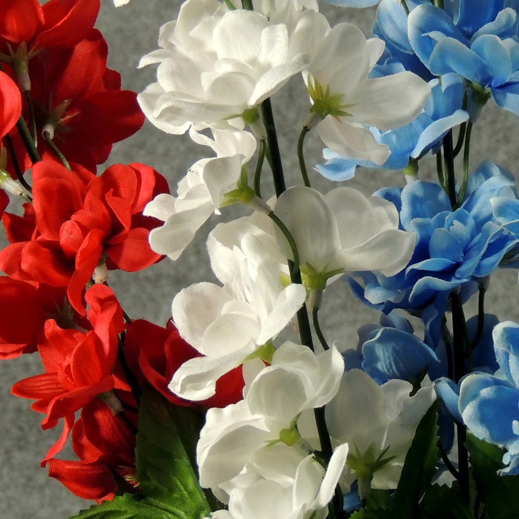 DELPHINUM BUSH X9 25"  RED/WHITE/BLUE