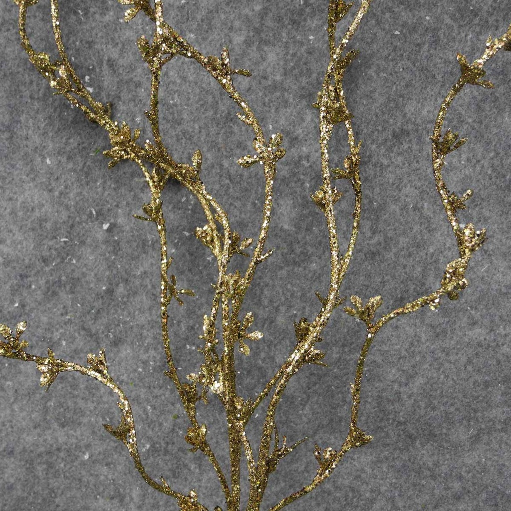 GLITTER TWIG SPRAY W/LEAVES 41&quot;  GOLD