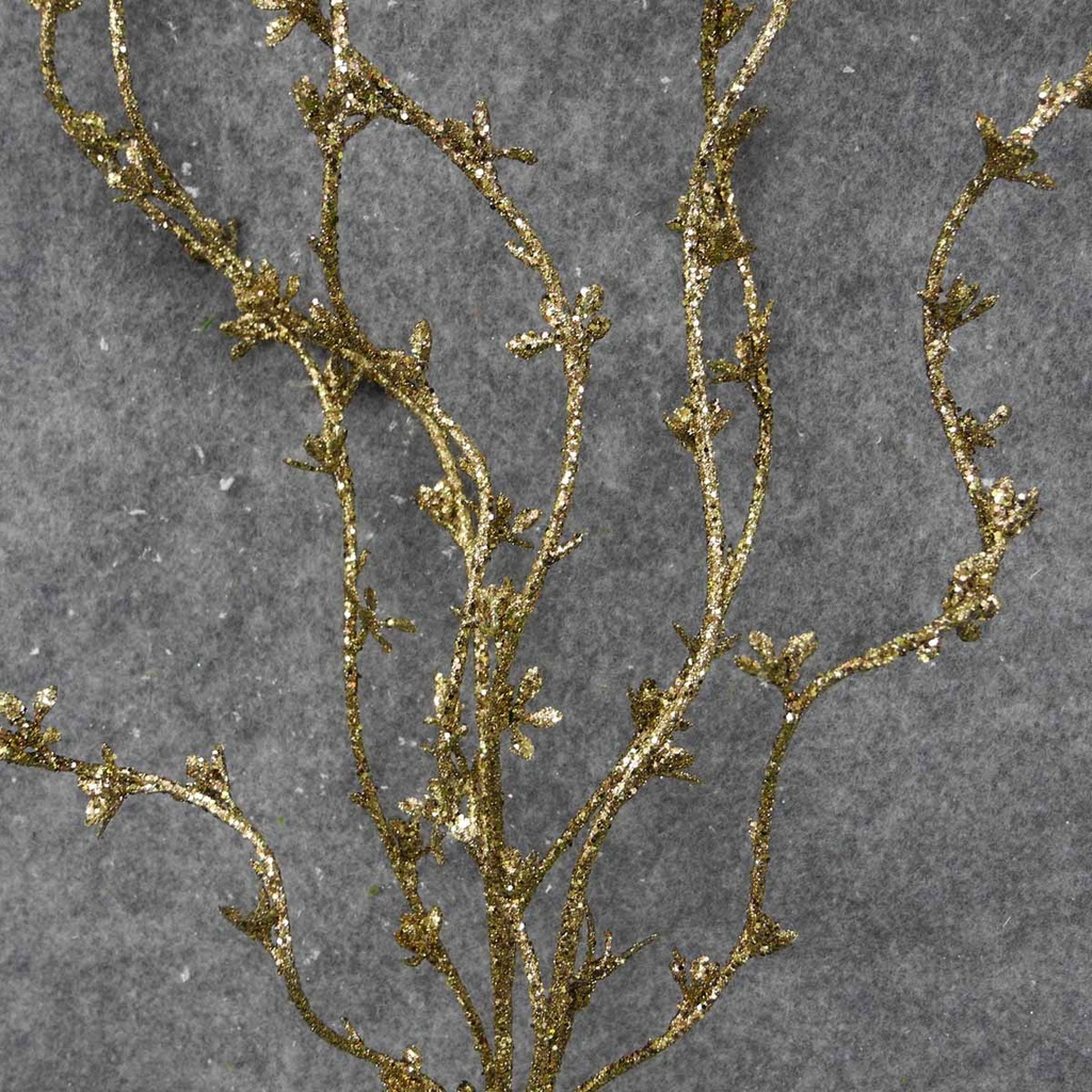 GLITTER TWIG SPRAY W/LEAVES 41"  GOLD