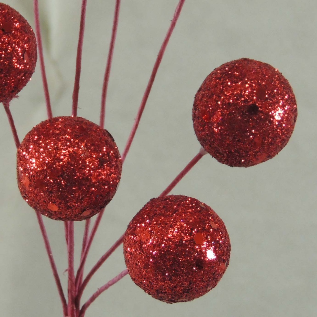 11" GLITTER BALL PIC x8 RED (6 EA/BAG)