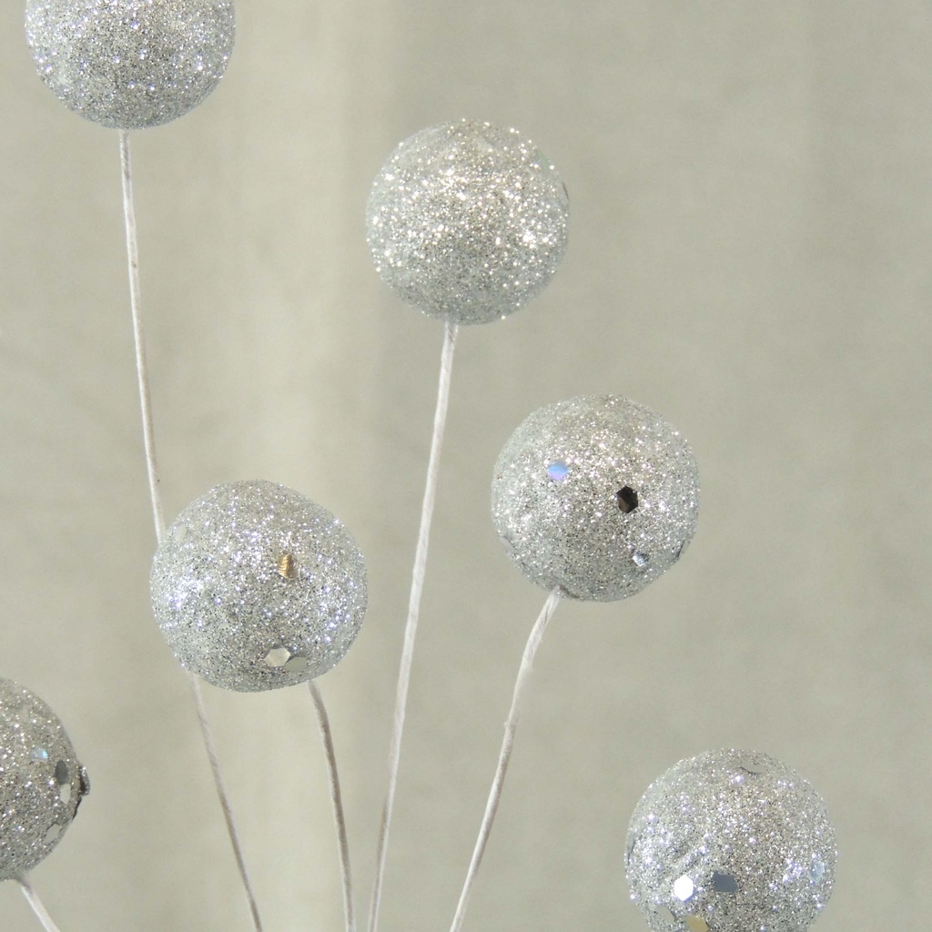 11" GLITTER BALL PIC x8 SILVER (6 EA/BAG)