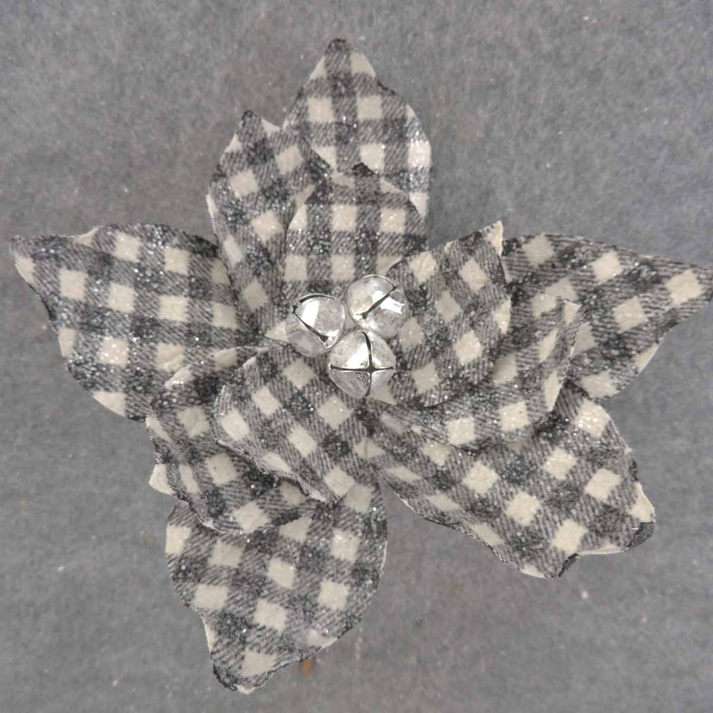 POINSETTIA PICK 14" BLACK/WHITE PLAID