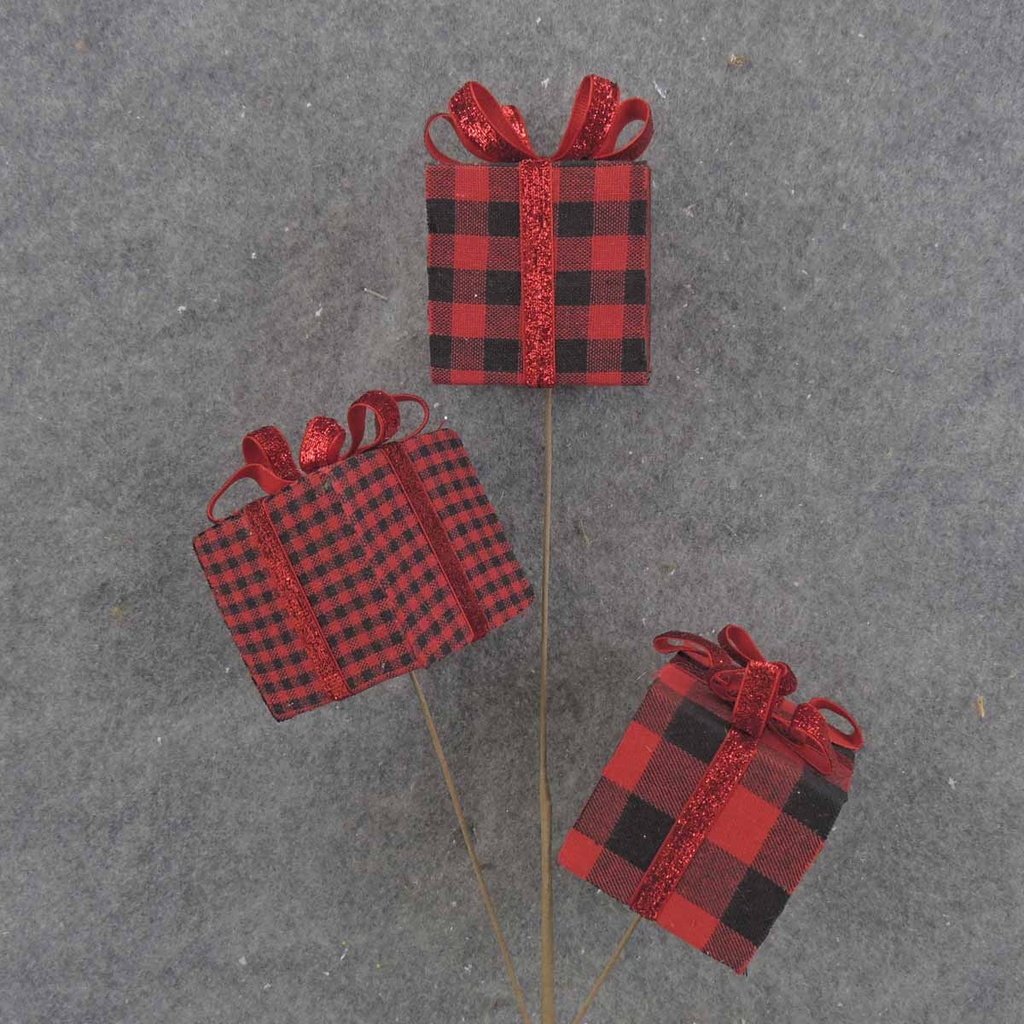 GIFT BOX SPRAY X3 24"  RED/BLACK PLAID MIX