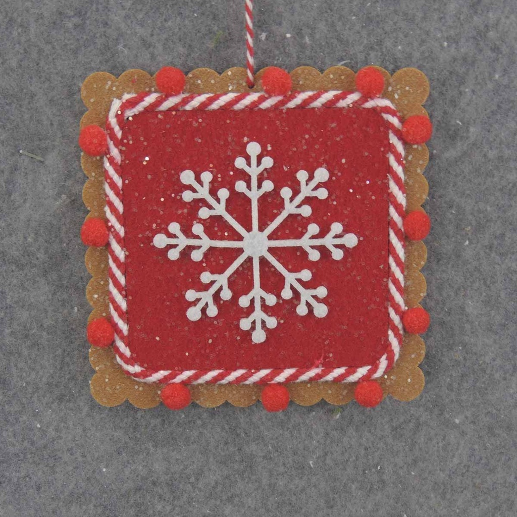 SNOWFLAKE ORNAMENT 4.75" SQUARE RED