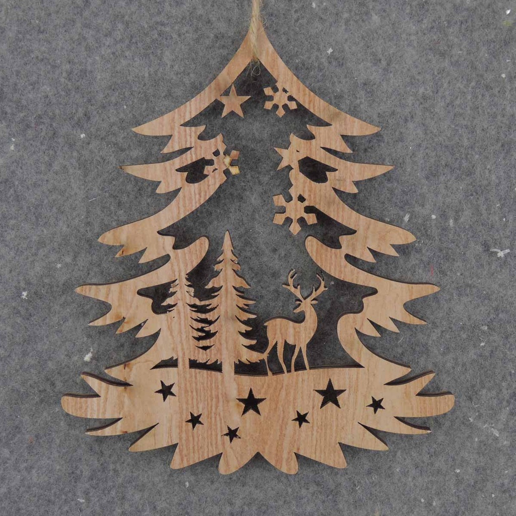 TREE WOOD CUTOUT ORNAMENT 6" NATURAL