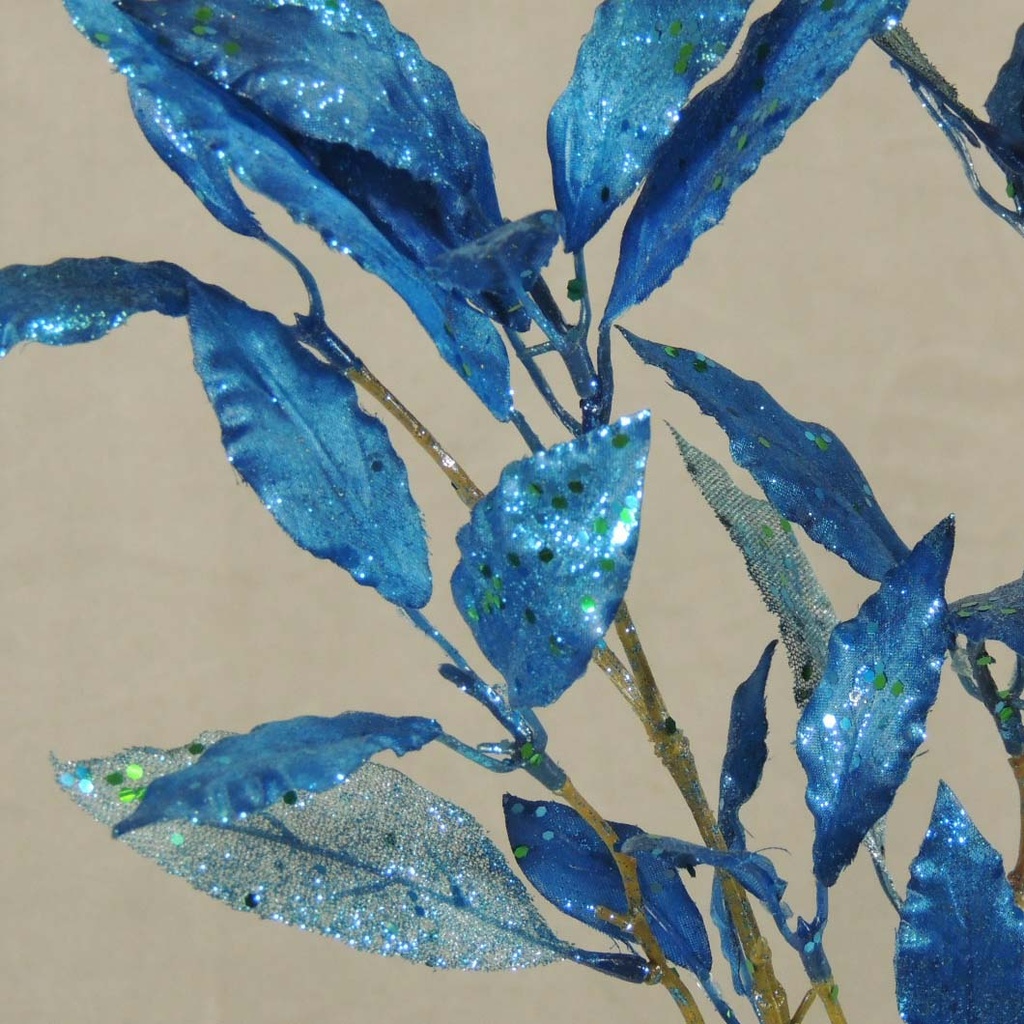 GLITTER LEAVES SPRAY X2 35"  BLUE