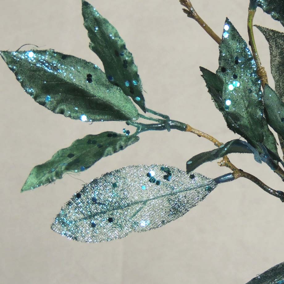 GLITTER LEAVES SPRAY X2 35"  TEAL