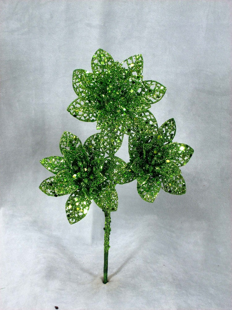 POINSETTIA PICK X3 GLITTER 12" (6/BG)   GREEN