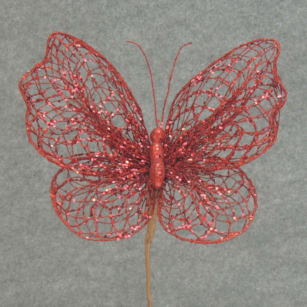 12&quot; RED NETTING BUTTERFLY W/19&quot; PICK