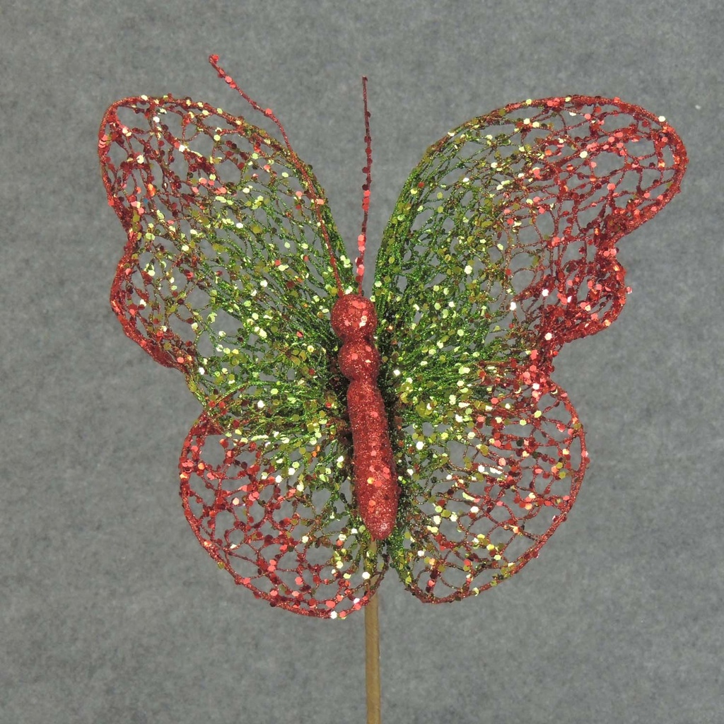 12&quot; RED/GREEN NETTING BUTTERFLY W/19&quot; PICK