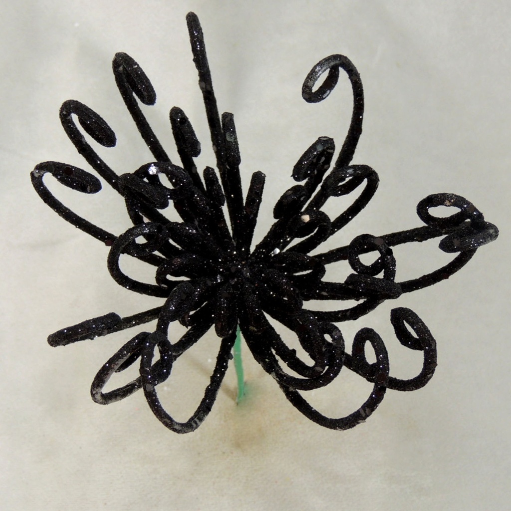 FUJI GLITTER FLOWER PICK 8" (6/BAG)  BLACK