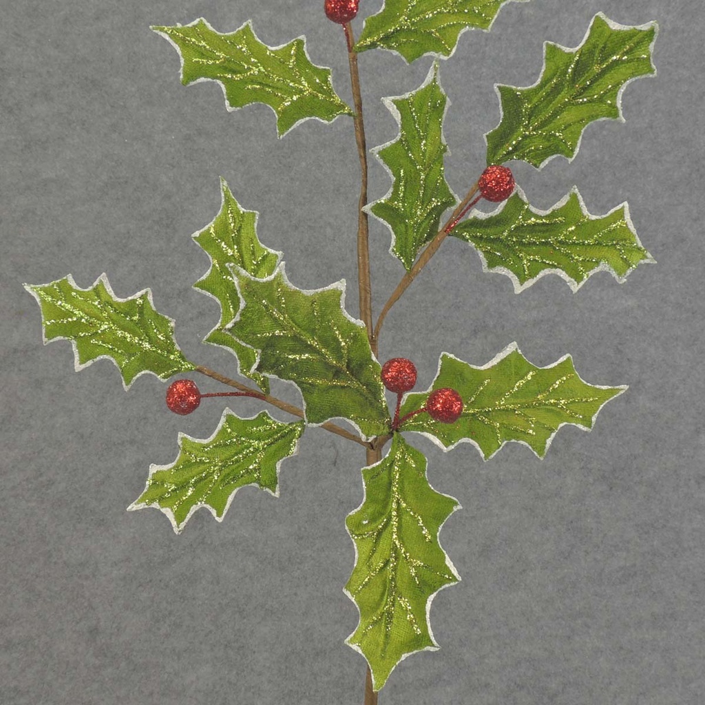 HOLLY LEAVES SPRAY 30&quot;  BRIGHT GREEN