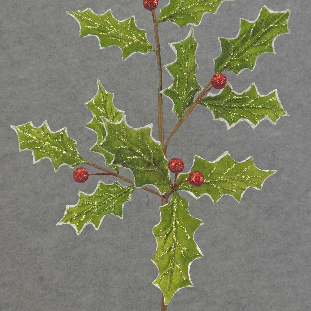 HOLLY LEAVES SPRAY 30"  BRIGHT GREEN