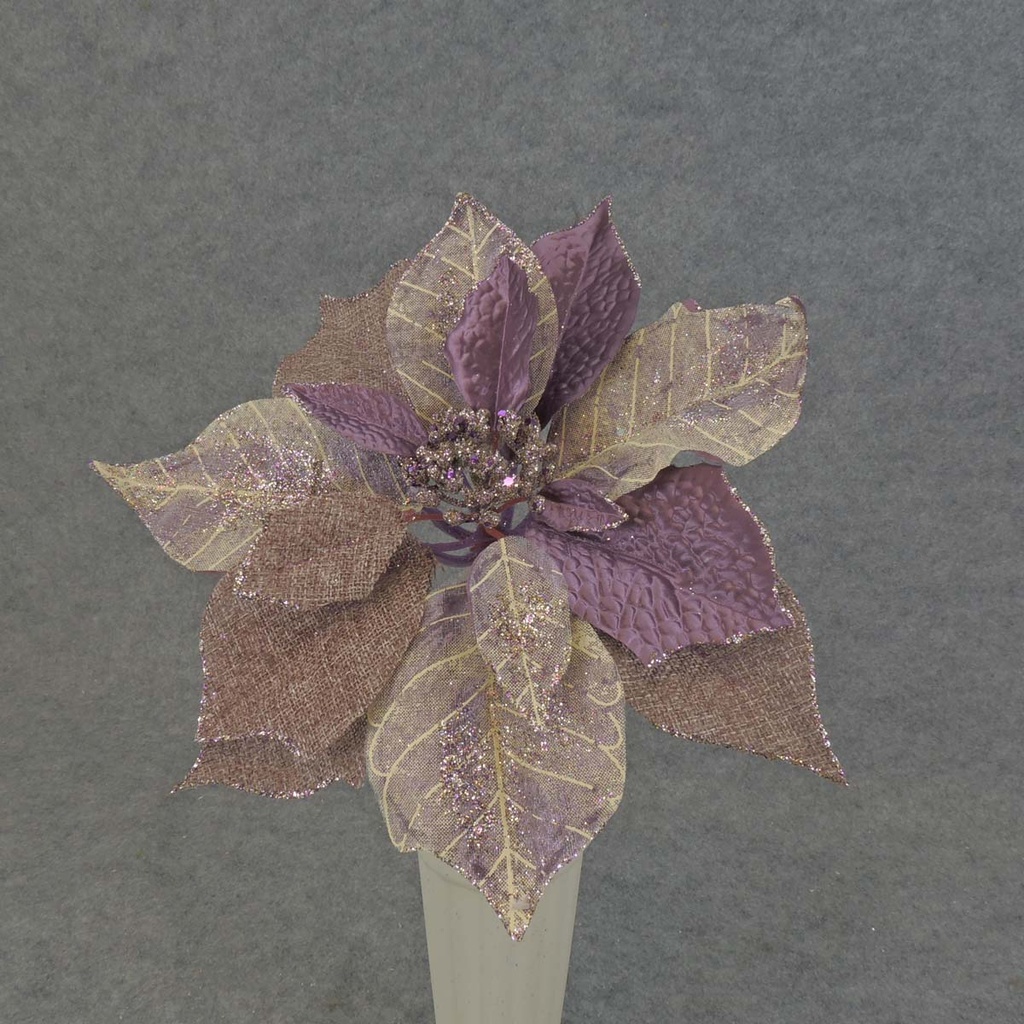 POINSETTIA PICK 8" 10" Dia  PURPLE/BURLAP