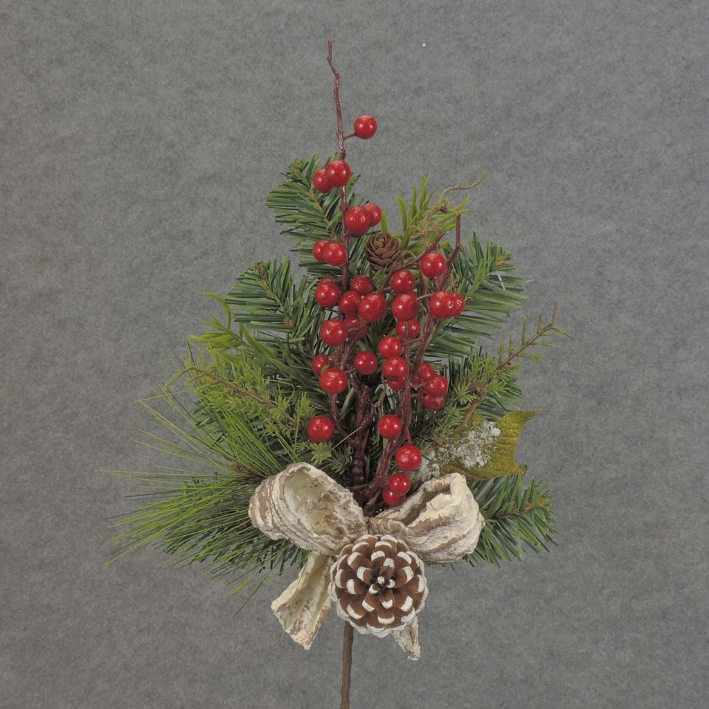 PINE/BERRY/CONE/BOW SPRAY 14"