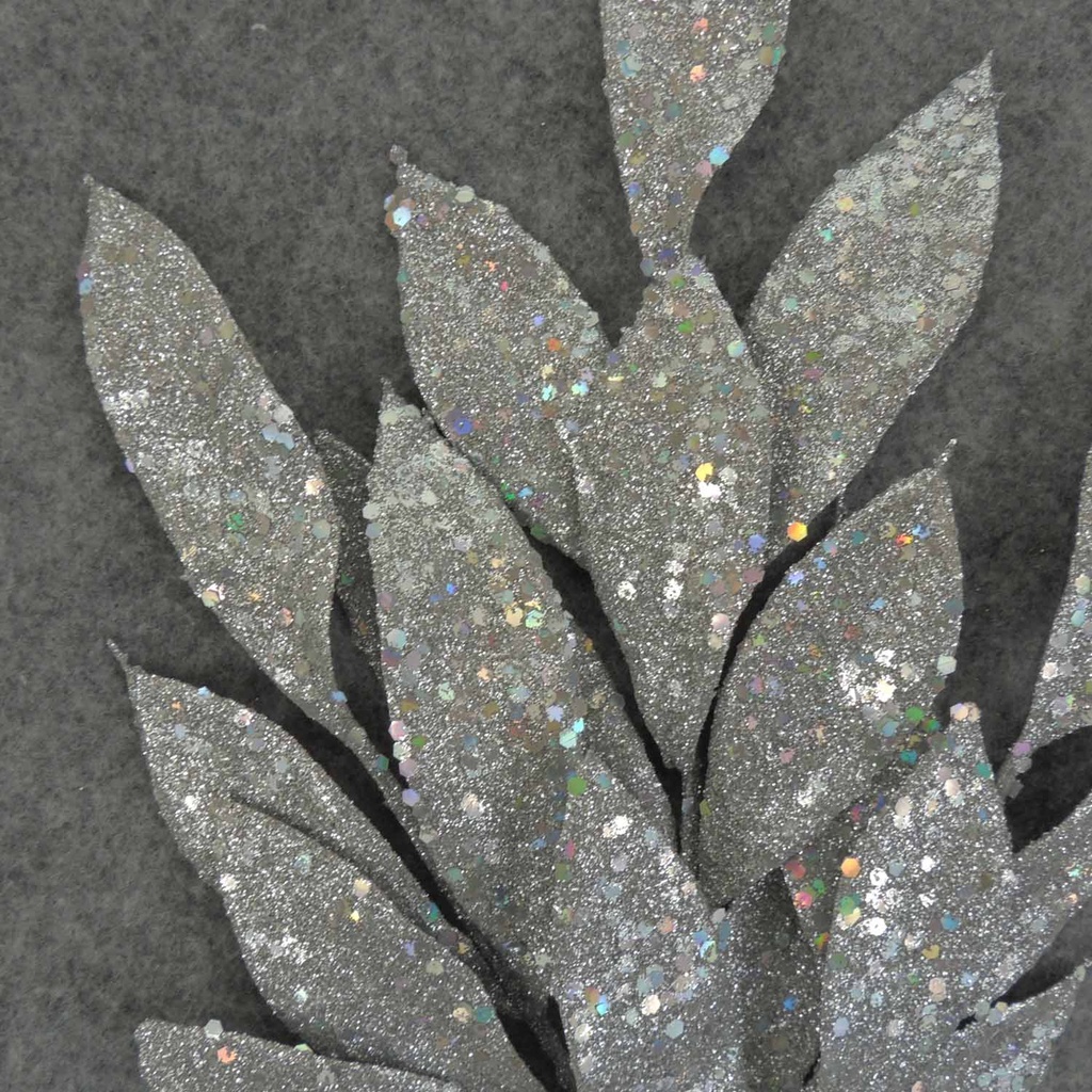 LEAF SPRAY X3 17&quot; (4/BAG)GLITTER/SILVER