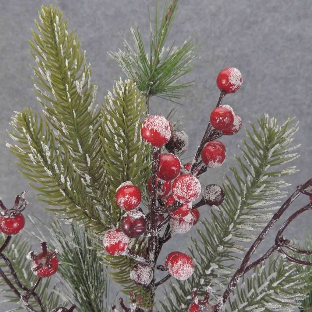 PINE/BERRY SPRAY W/SNOW 29" RED/BURG BERRIES