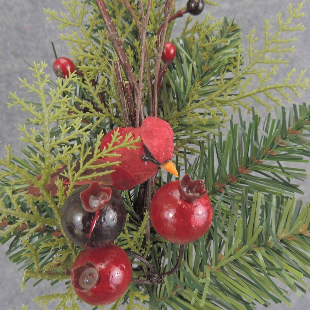 PINE PICK W/CARDINAL&BERRIES 14"