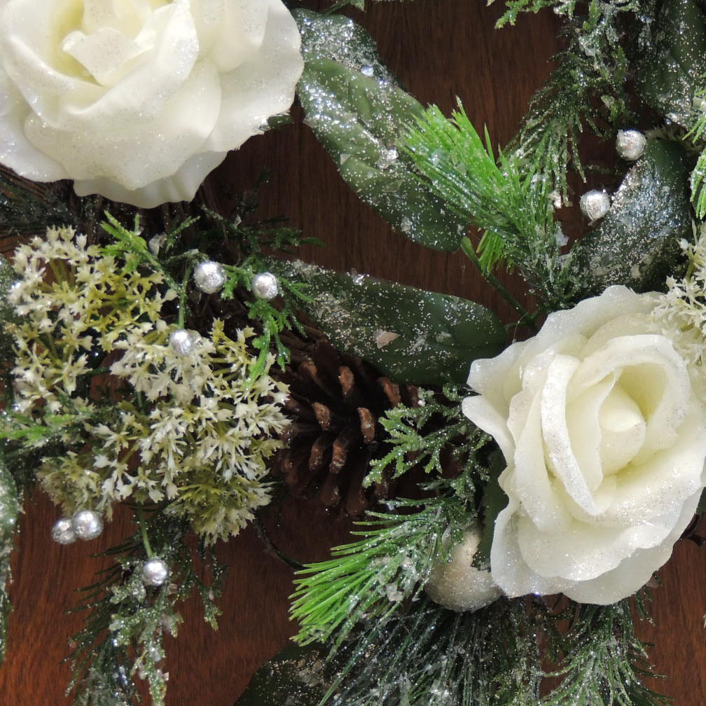 WREATH 16" ROSE/QAL/BERRY/PINE W/FROST CREAM