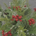 HOLLY/BERRIES/PINE W/SNOW BUSH X14 20"