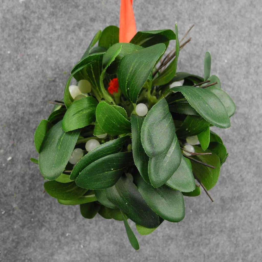 MISTLETOE HANGING ORNAMENT BALL 5" W/BRANCH