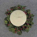 HOLLY VELVET CANDLE RING 4.5" GREEN 8"dia