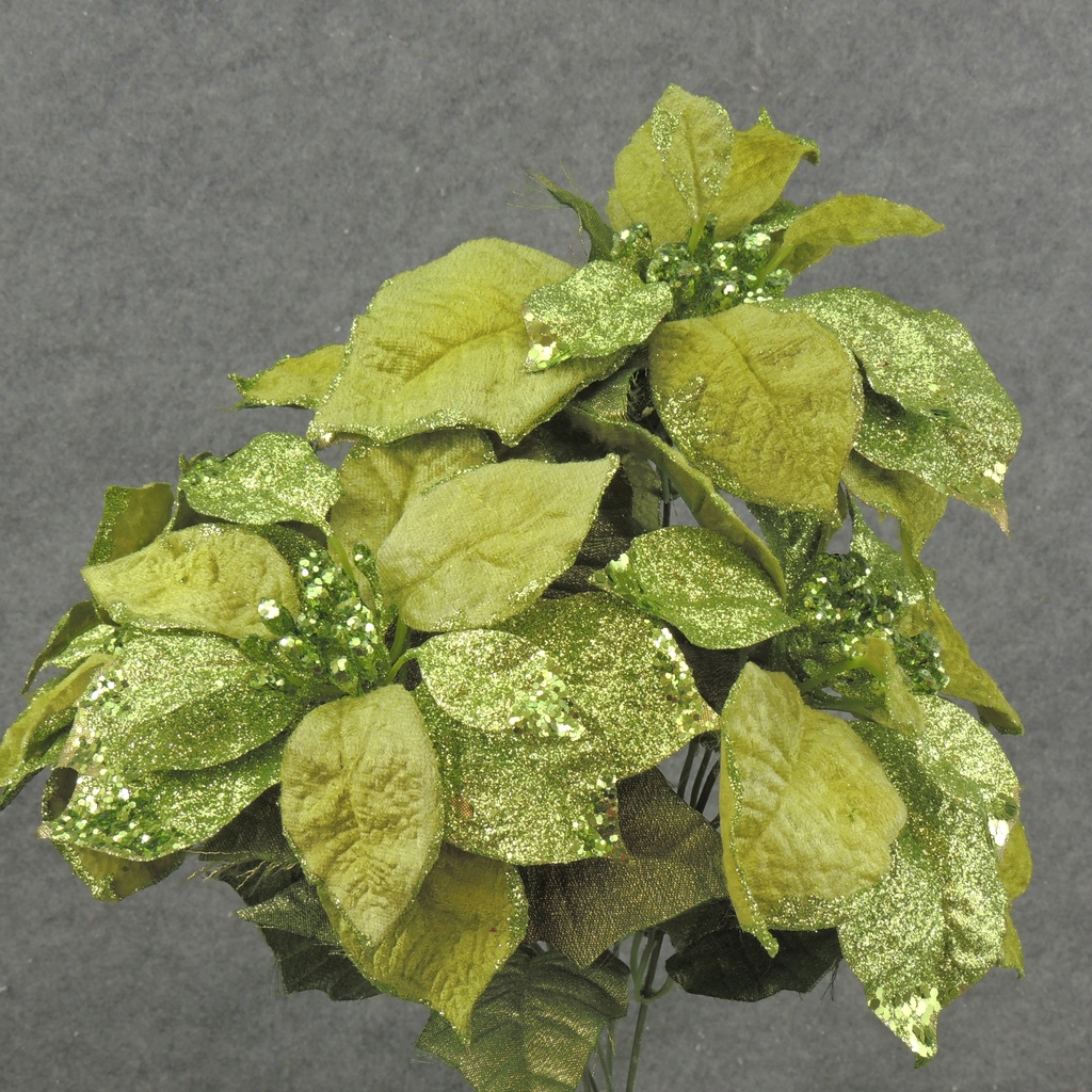 POINSETTIA VELVET/GLITR BUSH X5 17" GREEN