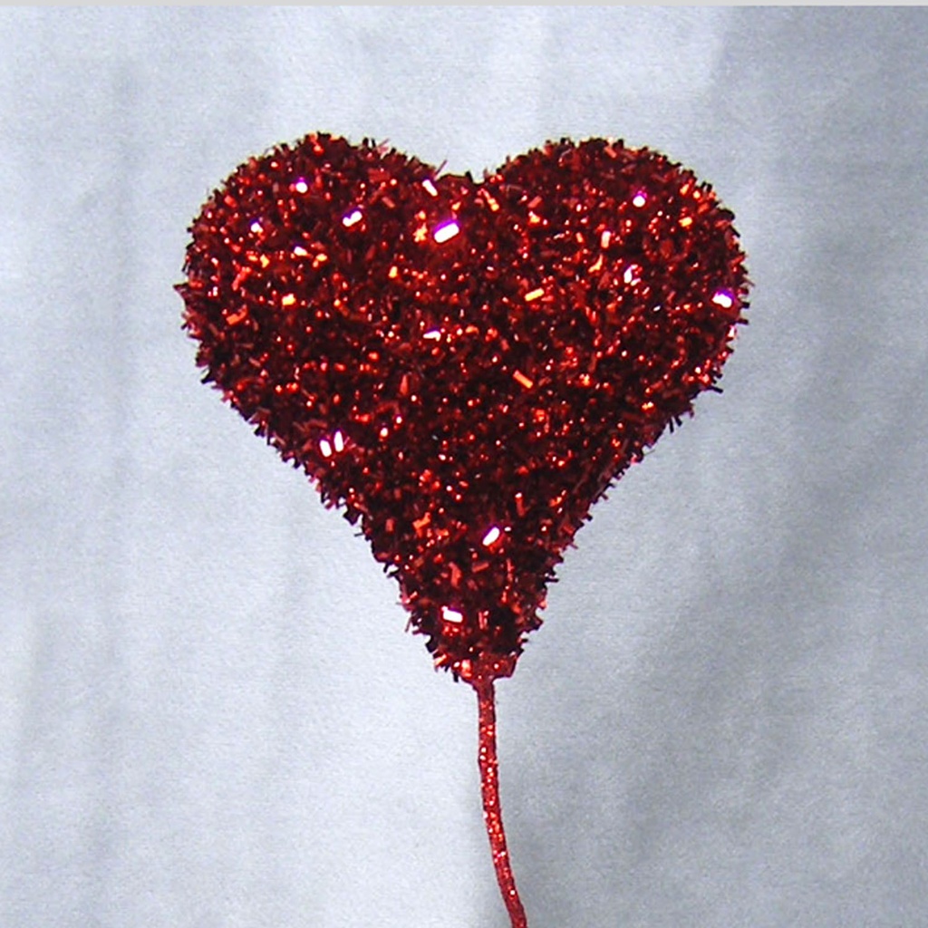 18" HEART 3" GLITTER FOAM PICK RED