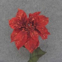 VELVET POINSETTIA STEM (7"dia) 24" W/ LEAVES RED
