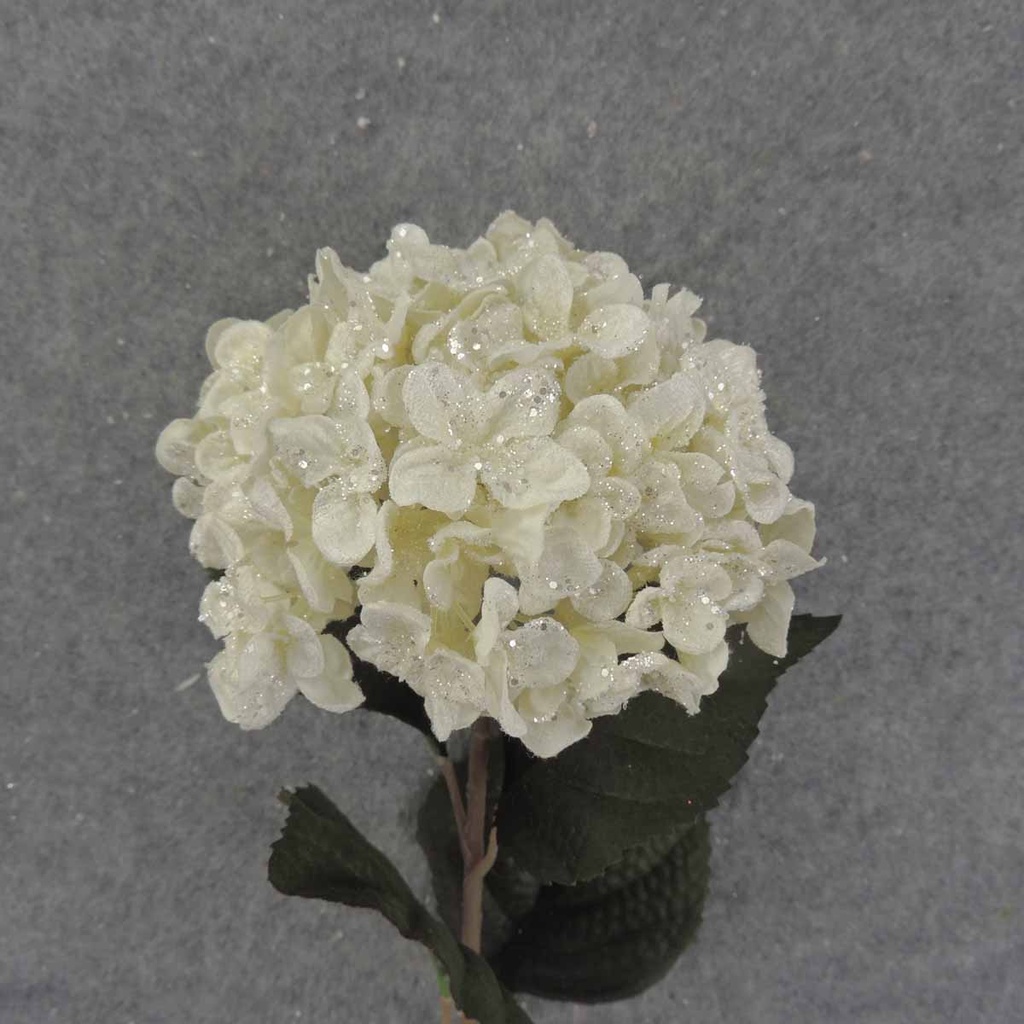 HYDRANGEA STEM VELVET 27" W/GLITTER CREAM