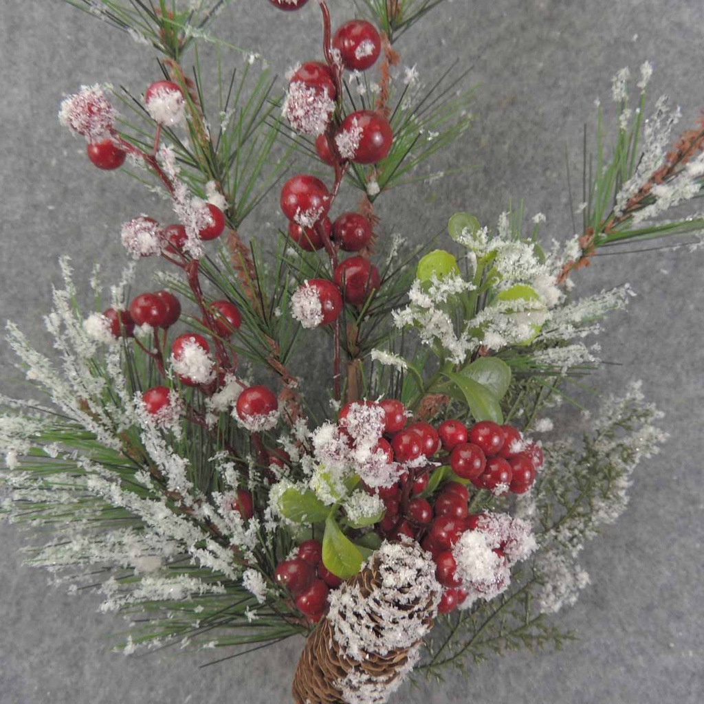 PINECONE & RED BERRY SPRAY 21" W/ SNOW