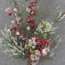 PINECONE & RED BERRY SPRAY 21" W/ SNOW