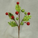 HOLLY/BERRY PICK 8.5&quot; GLITTER (12/BG) RED/GRN